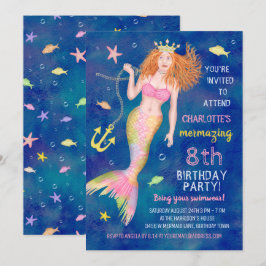 Mermaid Birthday Unter dem Meeresschildkröten Pool Einladung