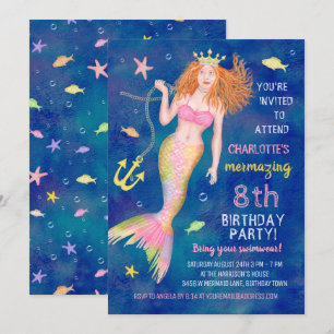 Mermaid Birthday Unter dem Meeresschildkröten Pool Einladung
