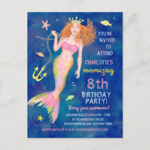Mermaid Birthday Unter dem Meeresschildkröten Pool Einladungspostkarte
