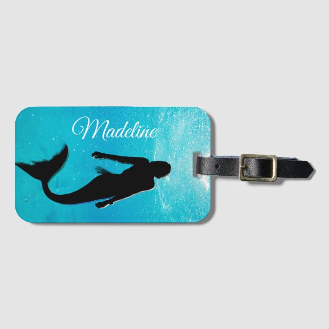 Mermaid Black Blue Summer Beach Travel Modern Gepäckanhänger (Vorderseite (Horizontal))
