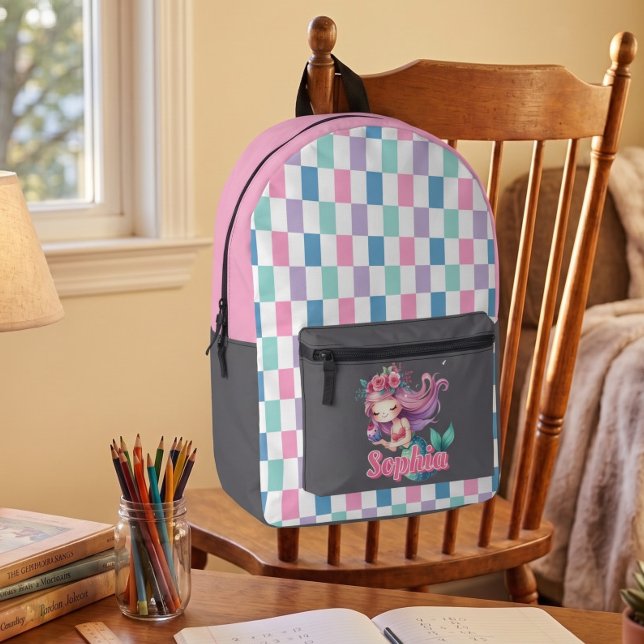 Mermaid-Blöcke rosa Namensmuster Bedruckter Rucksack (Von Creator hochgeladen)