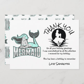 Mermaid Blue Birthday Party Danke Einladung