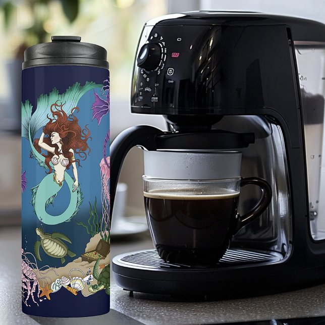Mermaid Blue Fantasy Friends Thermosbecher (Von Creator hochgeladen)