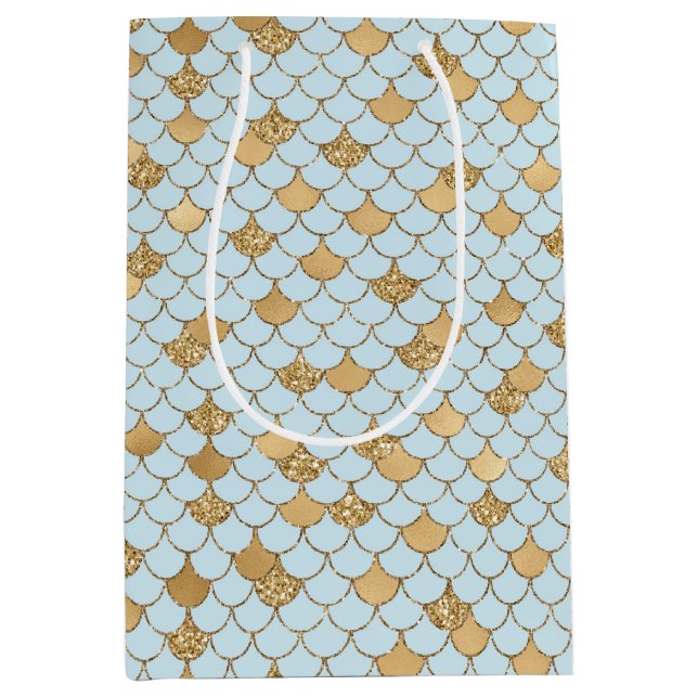 Mermaid Blue Gold Glitzer Sparkle Mittlere Geschenktüte (Vorderseite)