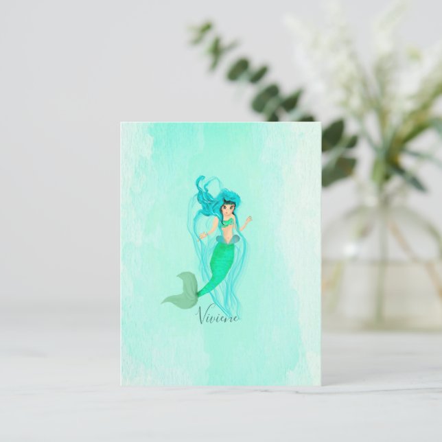 Mermaid Blue Green Schwanz Personal Postkarte (Stehend Vorderseite)