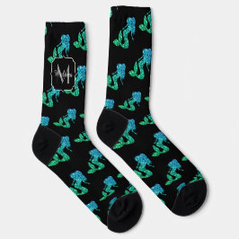 Mermaid blue ombre Glitzern pattern Monogram Socken