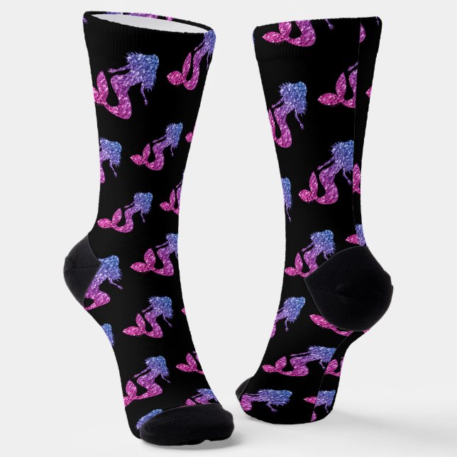 Mermaid Blue Pink ombre Glitzern muster schwarz Socken (Gewinkelt)