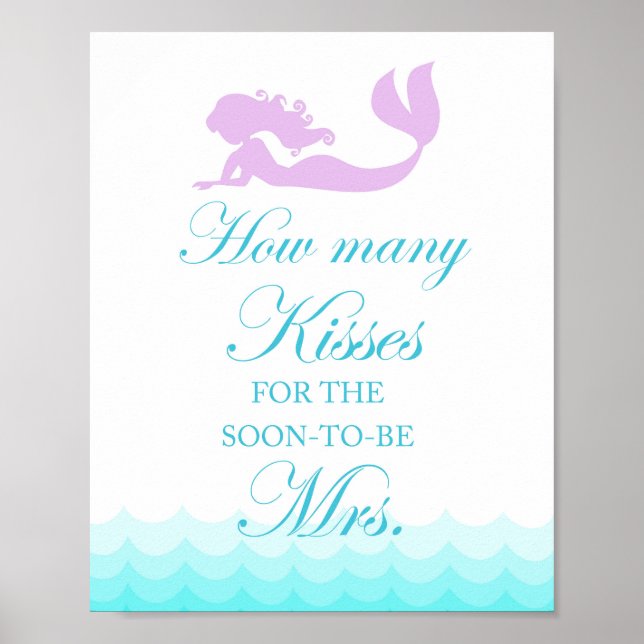Mermaid Brautparty Wie viele Kisses Game Sign Poster