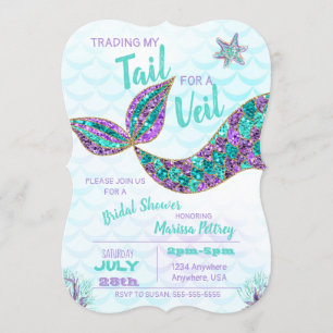 Mermaid Bridal Dusche Einladung, Glitzer Einladung