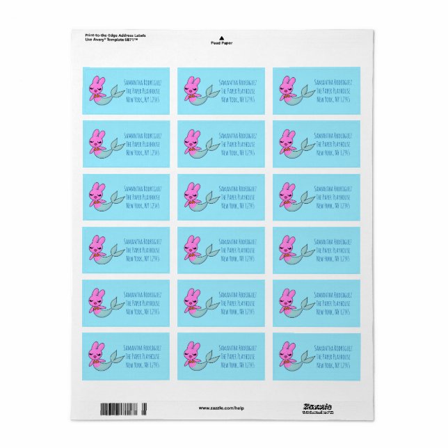 Mermaid Bunny Address Labels Adressaufkleber (Vorne)