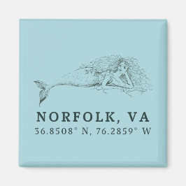 Mermaid Button Magnet - Koordinaten von Norfolk VA