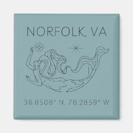Mermaid Button Magnet - Koordinaten von Norfolk VA
