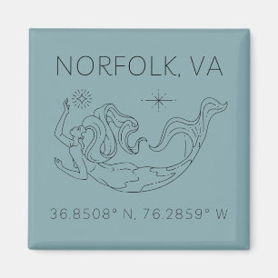 Mermaid Button Magnet - Koordinaten von Norfolk VA