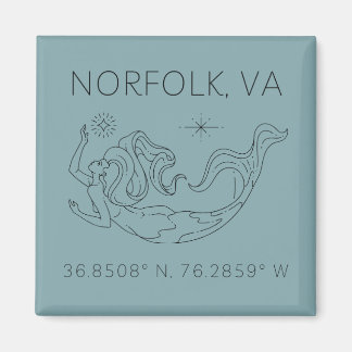 Mermaid Button Magnet - Koordinaten von Norfolk VA