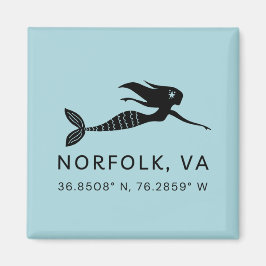 Mermaid Button Magnet - Koordinaten von Norfolk VA
