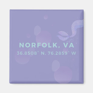 Mermaid Button Magnet - Koordinaten von Norfolk VA