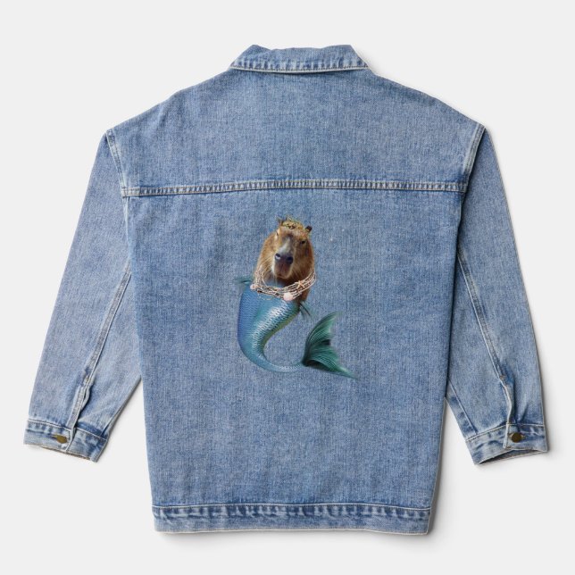 Mermaid Capybara Mercapybara Niedlich Meme Jeansjacke (Rückseite)