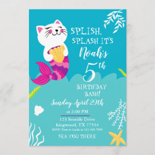 Mermaid Cat Birthday Einladung