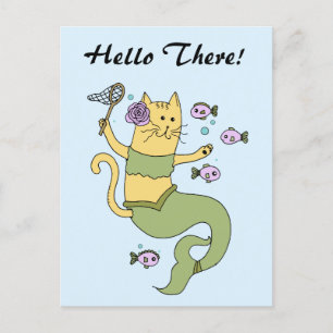 Mermaid Cat Cartoon Anpassbare Postkarte