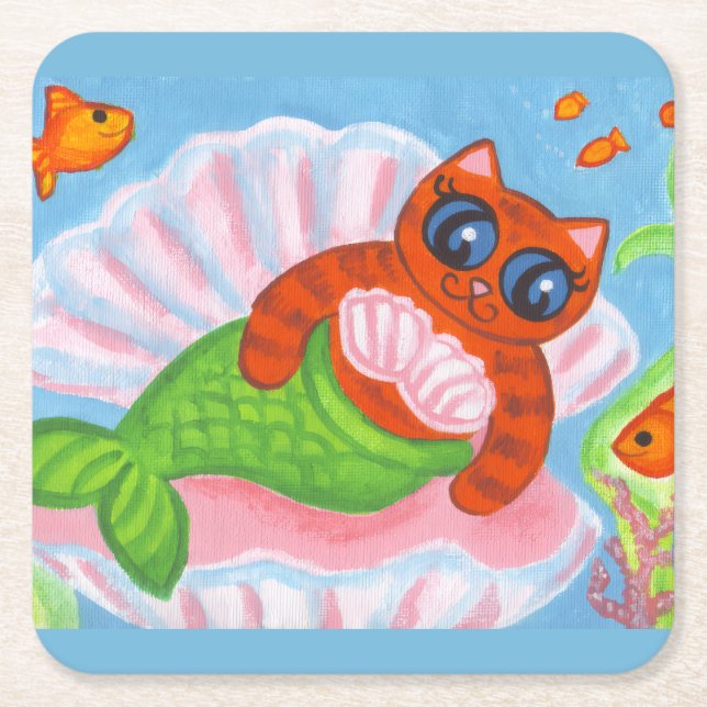 Mermaid Cat Coasters Rechteckiger Pappuntersetzer (Vorderseite)