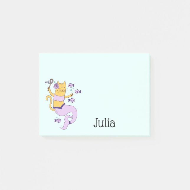 Mermaid Cat Personalisiert Post-it Klebezettel (Vorderseite)