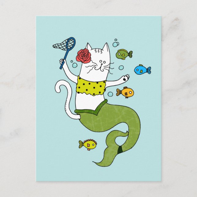 Mermaid Cat Postcard Postkarte (Vorderseite)