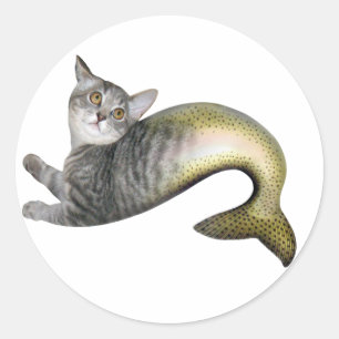 Mermaid Cat Runder Aufkleber