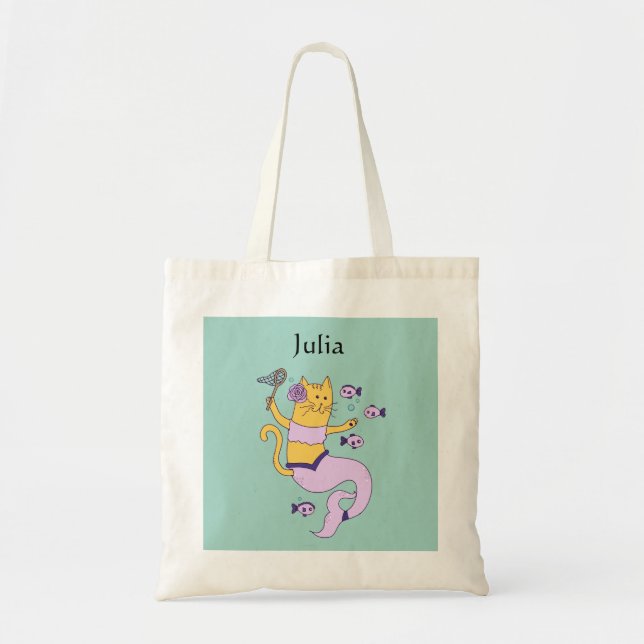 Mermaid Cat Tote Bag Tragetasche (Vorne)