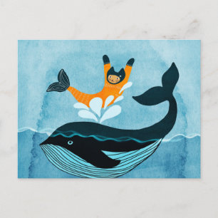 Mermaid Cat und Whale lustige Postkarte
