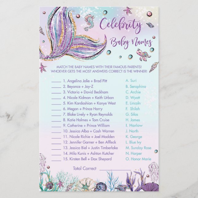 Mermaid Celebrity Baby Names Spiel Dusche Aktivitä (Vorderseite)