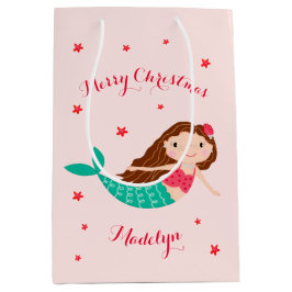 Mermaid Christmas Blues Pink Personalisiert Mittlere Geschenktüte