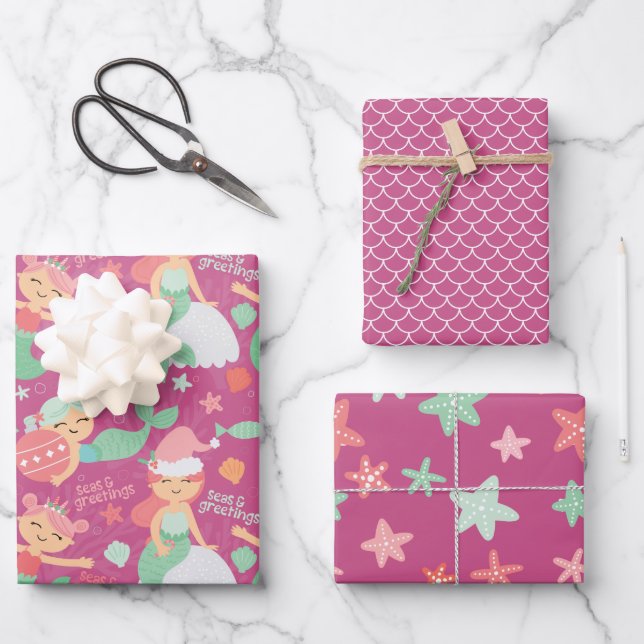 Mermaid Christmas Geschenkpapier Set (Vorderseite)