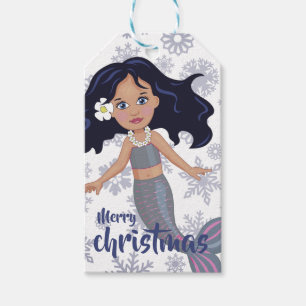 Mermaid Christmas Lila Dark Hair Girl Snowflake Geschenkanhänger