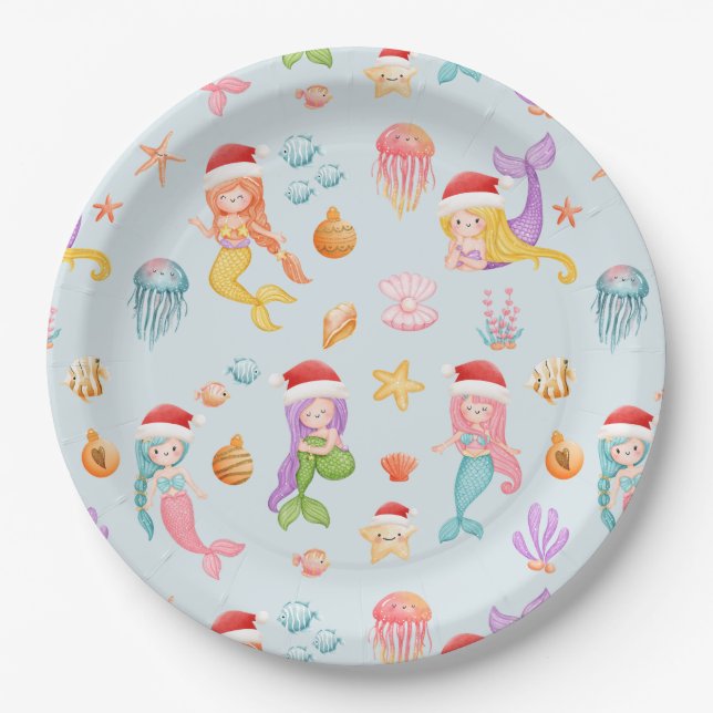 Mermaid Christmas Pappteller (Vorderseite)