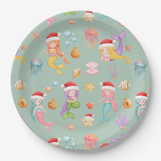 Mermaid Christmas Pappteller (Vorderseite)