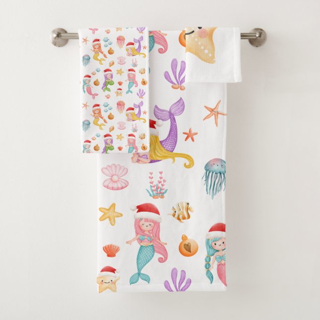 Mermaid Christmas Pattern Badhandtuch Set (Insitu)