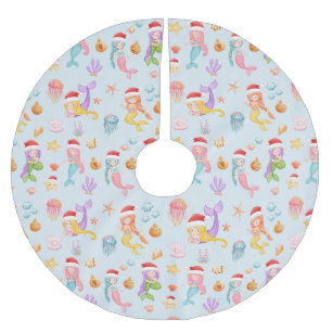 Mermaid Christmas Pattern Polyester Weihnachtsbaumdecke