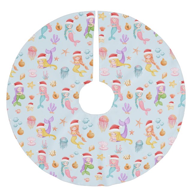 Mermaid Christmas Pattern Polyester Weihnachtsbaumdecke (Vorderseite)