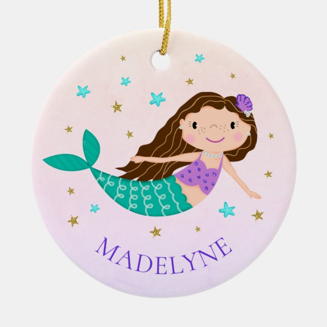 Mermaid Christmas Personalisiert Name Keramik Ornament (Vorne)