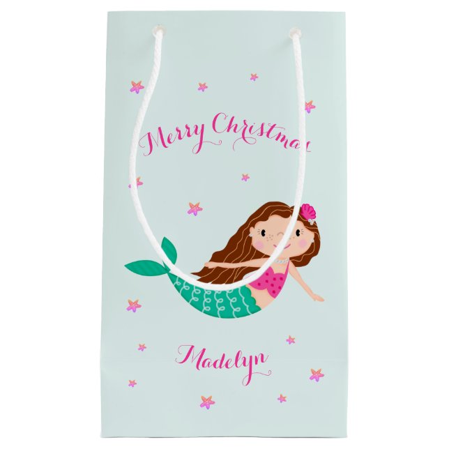 Mermaid Christmas Pink Aquamarin Personalisiert Kleine Geschenktüte (Vorderseite)
