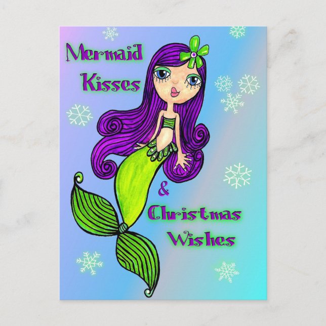 Mermaid Christmas Postcard Feiertagspostkarte (Vorderseite)
