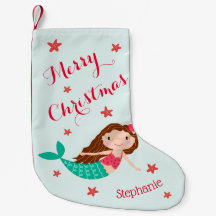 Mermaid Christmas Red Aqua Personalisiert