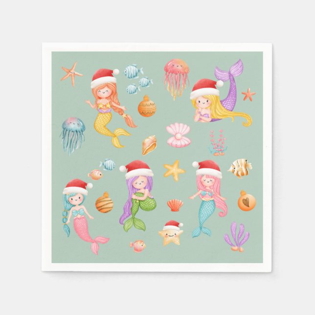 Mermaid Christmas Serviette (Vorderseite)