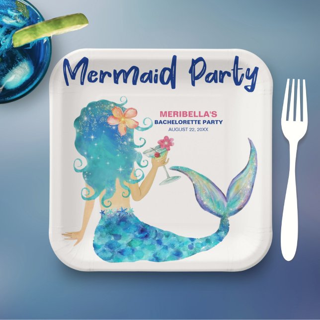Mermaid Cocktail Minimalistisch Beach Bachelorette Pappteller (Von Creator hochgeladen)