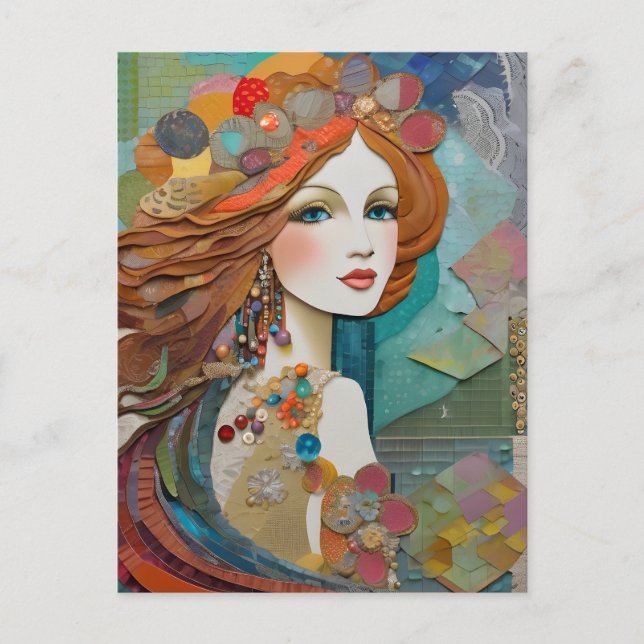 Mermaid Collage Postcard Postkarte (Vorderseite)