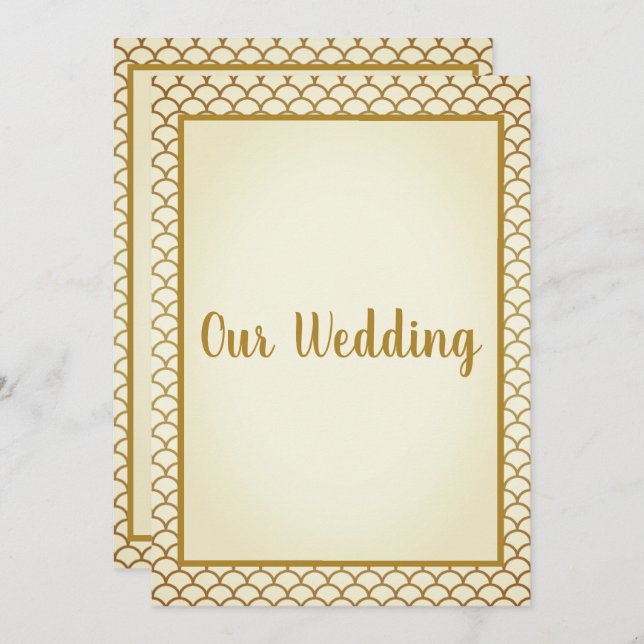 MERMAID CREAM GOLD BORDER Wedding Einladung (Vorne/Hinten)