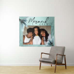 Mermaid Crew Aqua Mint Seafoam Luxe Friend Foto Wandteppich