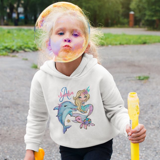 Mermaid Custom Kids Name Pink Girls Hoodie (Mermaid Custom Kids Name Pink Girls Hoodie
)