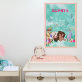 Mermaid Dark Hair Pink Starfish Niedlich Personal Poster