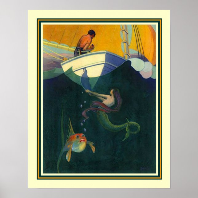 Mermaid & das Sailboat 1920 Print 16x20 Poster (Vorne)